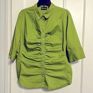 New York & Company Washed Green Women’s Button Up 3/4 Sleeve Rouched Shirt XL